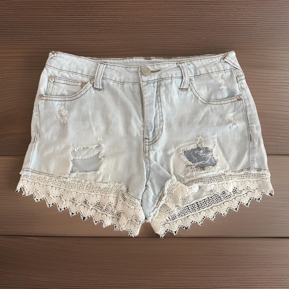 Women's Daisy Dukes Micro Mini Shorts S Distressed Lace Trim Booty Low Rise